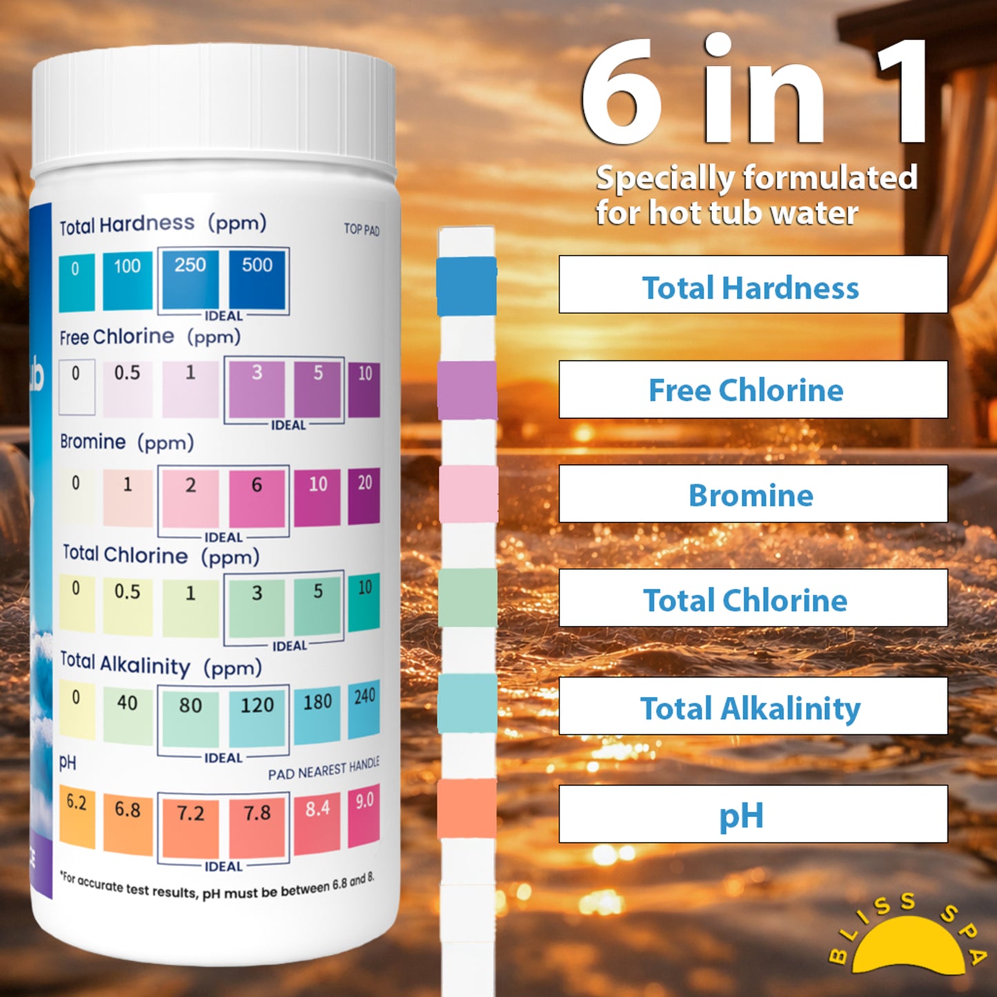 Bliss Spa & Hot Tub 6 in 1 Test Strips